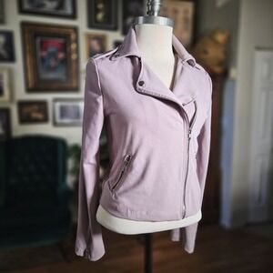 TIMING Womens Light Purple Moto Jacket Faux Suede Zip Pockets Collar L